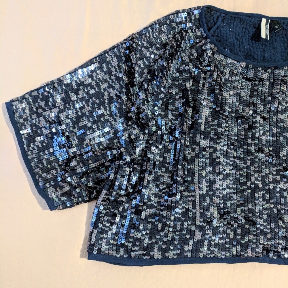 Navy Blue Sequin Crop Top - SALE! Price Lowered!